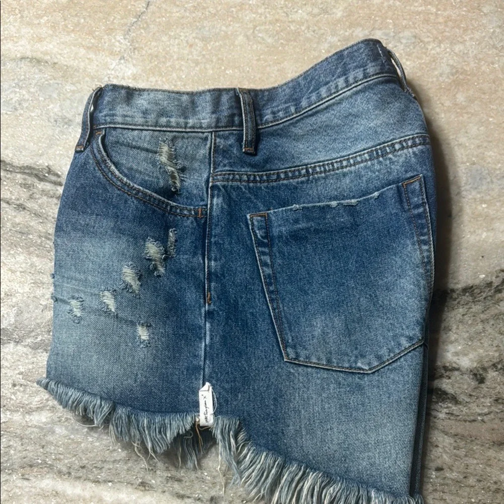 One Teaspoon High Waist Bonita Denim Shorts‎ Blue Distressed Button Fly Size 26